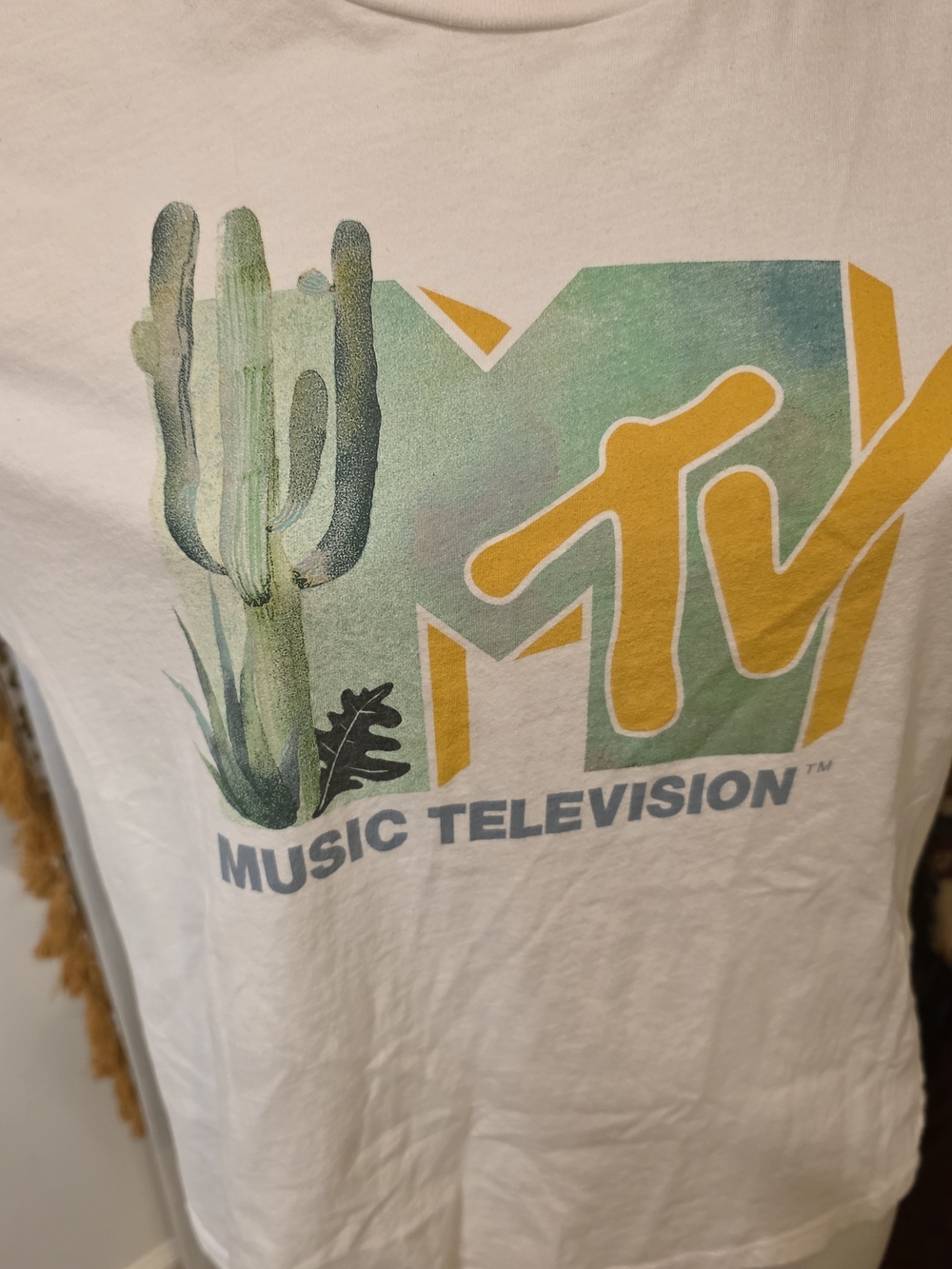 MTV Music Television White Graphic Tee with Cactus